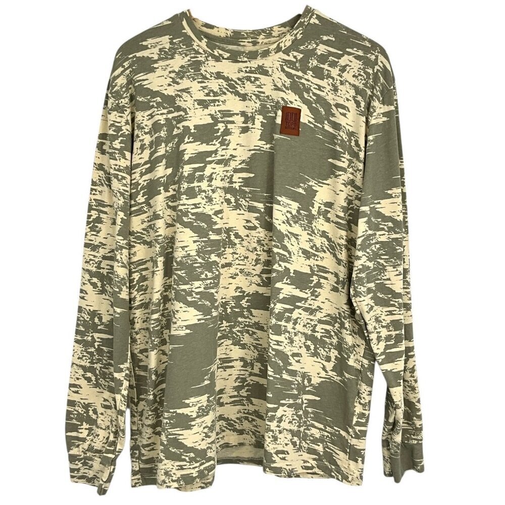 Topo Designs Splintered Print Label Long Sleeve Tee Shirt Green Size 2XL XXL